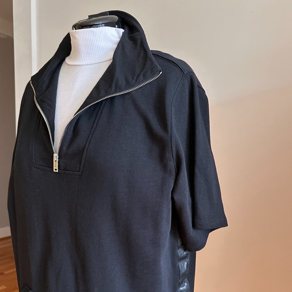 DKNY Logo 1/4-zip-front S/S cotton-mix knit dress sporty Athleisure XL comfy - Picture 4 of 13